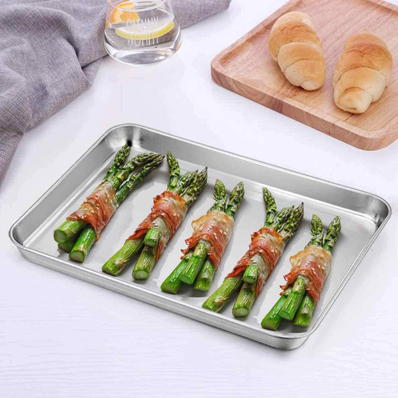 TeamFar Pure Stainless Steel Toaster Oven Pan Tray Ovenware, 7''x9.3''x1'', Heavy Duty & Healthy, Mirror Finish & Easy clean, Deep Edge, Dishwasher Safe (18/0 Steel) - Image 4